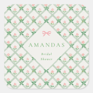 Sticker Carré Trellis Floral Ruban Rose Fête de Jardin Enterreme