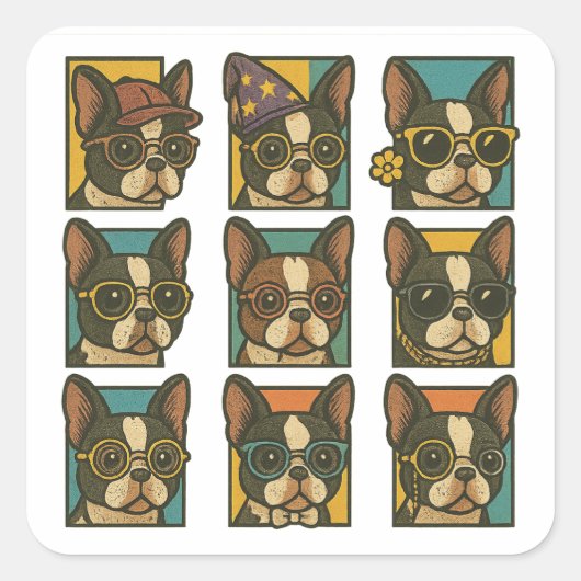 Sticker Carré Trendsetters Boston Terrier (Devant)