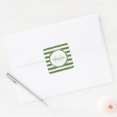 Sticker Carré Trendy Dark Green Awning Stripes Monogramme et nom (Enveloppe)