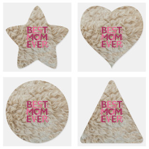 Sticker Carré Trendy Furry Meilleure Maman Ever Rose Cœurs Migno