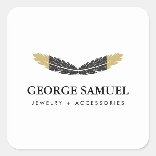 Sticker Carré Trendy Gold Dipped Boho Feather Designer White (Devant)