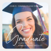 Sticker Carré Trendy Graduation Photo White Script Overlay (Devant)