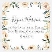 Sticker Carré Trendy Neutral Frontière Florale Adresse de retour (Devant)