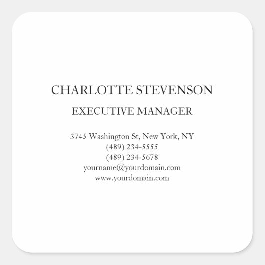 Sticker Carré Trendy Professional White Plain Simple Minimalist (Devant)