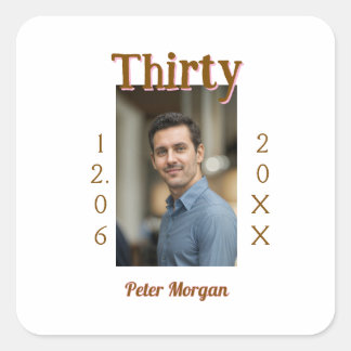 Sticker Carré trente photo d'anniversaire marron homme date styl