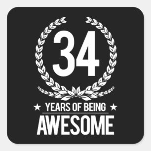 Sticker Carré trente-quatrième Anniversaire (34 ans d'être