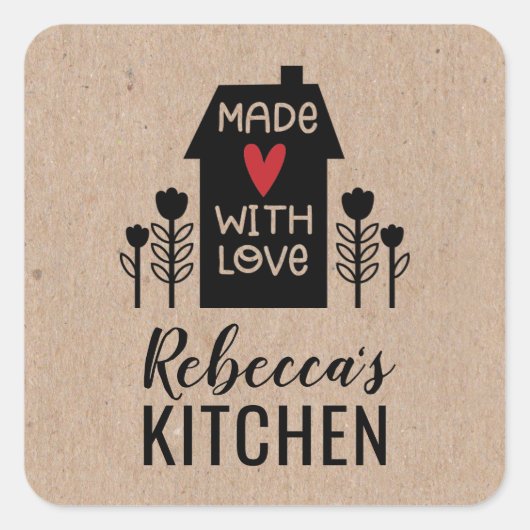 Sticker Carré Très Simple Fabriqué Avec L'Amour Kraft (Devant)