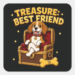 Sticker Carré Trésor Meilleur Ami Beagle Chien
