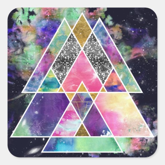 Sticker Carré Triangles géométriques abstraits cool aquarelle (Devant)
