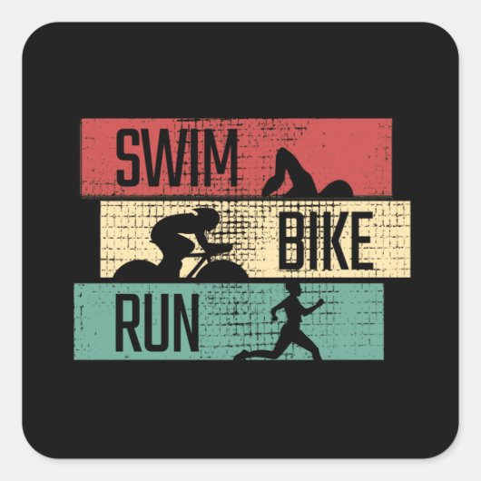 Sticker Carré Triathlon - Swim Bike Run (Devant)