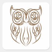 Sticker Carré Tribal Owl Line Art moderne Brown Abstrait (Devant)