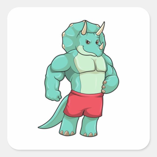 Sticker Carré Tricératops comme Bodybuilder à Bodybuilding (Devant)