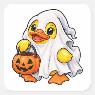 Sticker Carré Trick or Treat Halloween Canard en Caoutchouc Fant