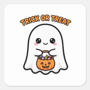 Sticker Carré Trick or Treat Halloween Fantôme Mignon