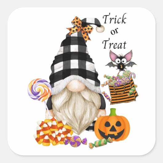 Sticker Carré Trick or Treat Halloween Gnome (Devant)