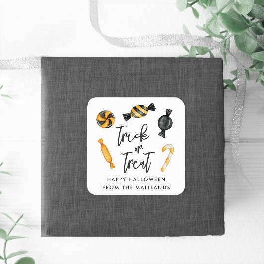 Sticker Carré Trick ou traitement classique de bonbons d'Hallowe