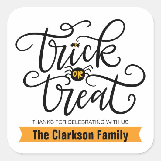 Sticker Carré Trick ou Treat, en lettres manuscrites (Devant)