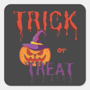 Sticker Carré Trick ou Treat Funny Halloween Citrouille