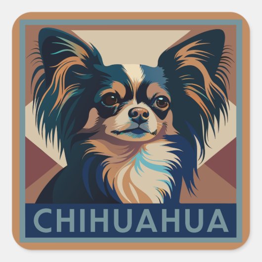 Sticker Carré Tricolor Long Haired Chihuahua (Devant)