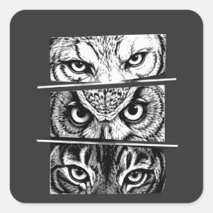 Sticker Carré Trinité Loup Aigle Tigre