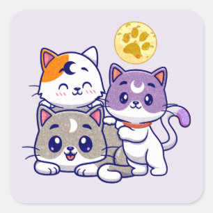 Sticker Carré Trio adorable - Trois chats mignons
