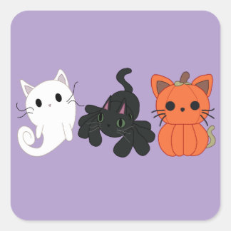 Sticker Carré Trio de chats d'Halloween