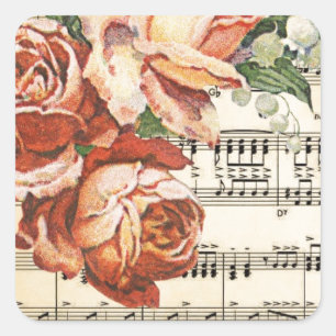 Sticker Carré Trio et musique Rose vintage