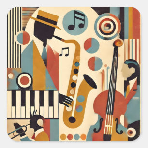 Sticker Carré Trio Minimaliste Moderne de l'Ère du Jazz du Milie