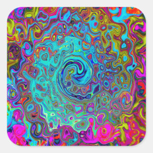 Sticker Carré Trippy Sky Blue Abstrait Retro Liquid Swirl