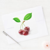 Sticker Carré trois cerises sucrées aux feuilles (Enveloppe)