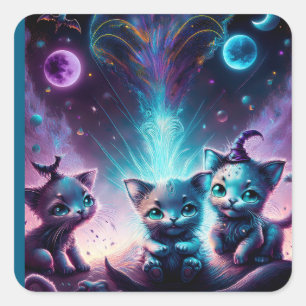 Sticker Carré Trois Chatons Aliens Dans Un Autre Cadre