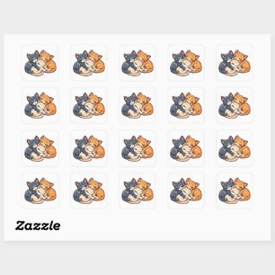 Sticker Carré Trois chatons endormis confortables Design d'art p