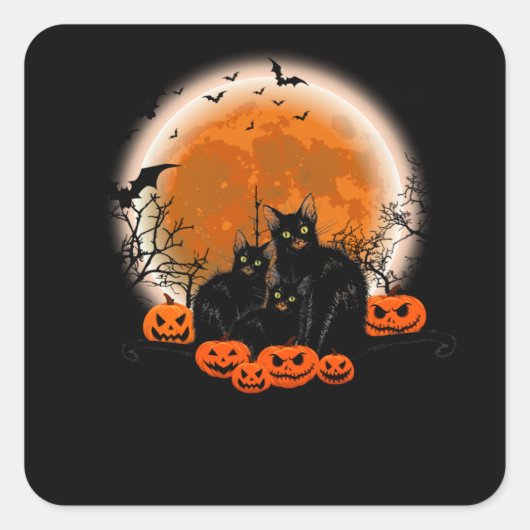 Sticker Carré Trois chats noirs - Halloween (Devant)