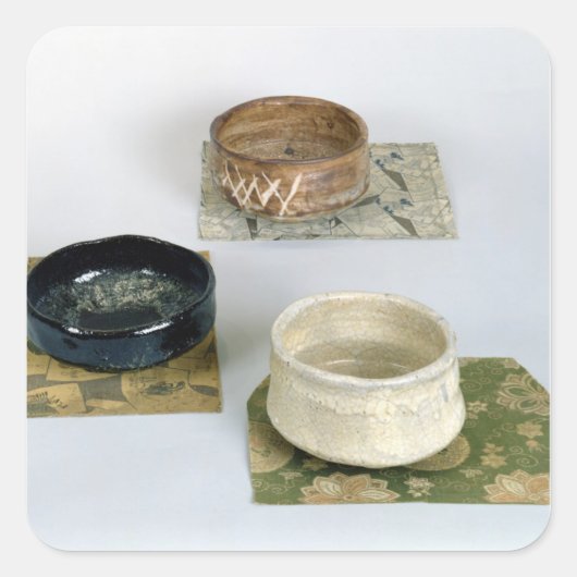Sticker Carré Trois chawans utilisés pour les cérémonies du thé, (Devant)