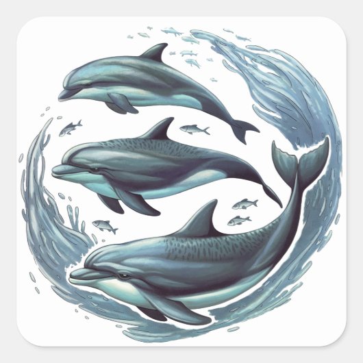 Sticker Carré Trois dauphins (Devant)