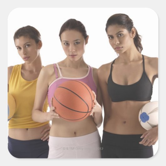 Sticker Carré trois femmes de race différente, tenant (Devant)