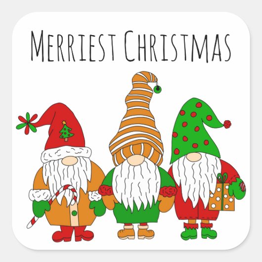Sticker Carré Trois mignon Noël Gnomes plus joyeux Noël (Devant)