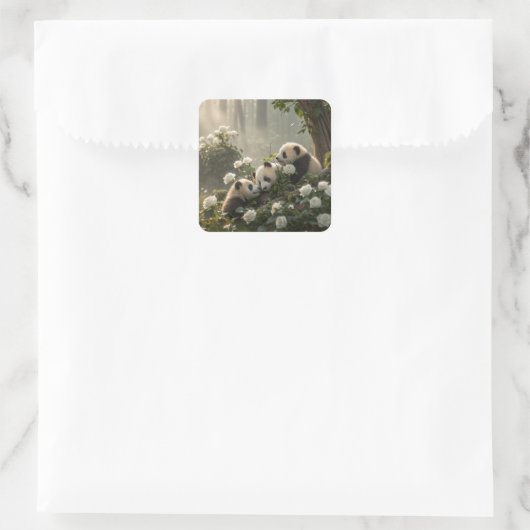 Sticker Carré Trois mignons Pandas (Sac)