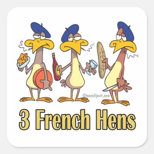 Sticker Carré trois poules françaises 3e jour de noël (Devant)