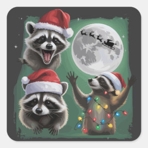Sticker Carré Trois ratons laveurs avec la galaxie de la lune No
