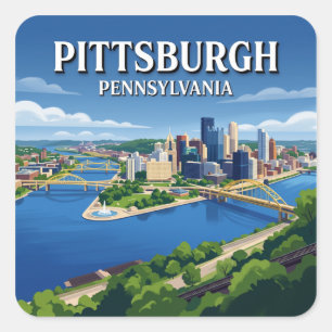 Sticker Carré Trois rivières depuis Mount Washington Pittsburgh