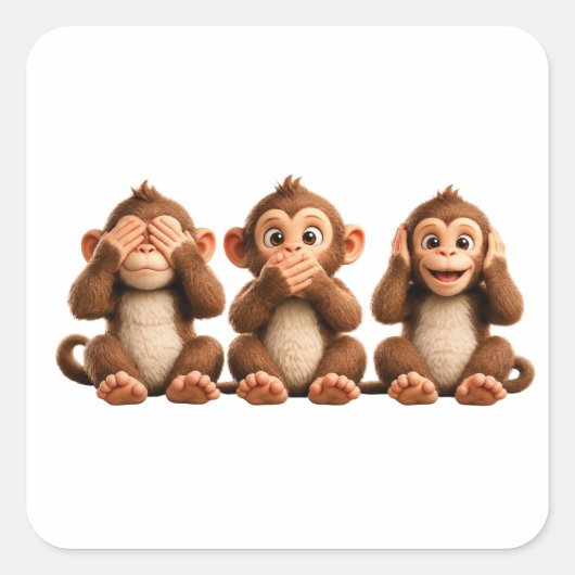 Sticker Carré Trois singes sages (Devant)