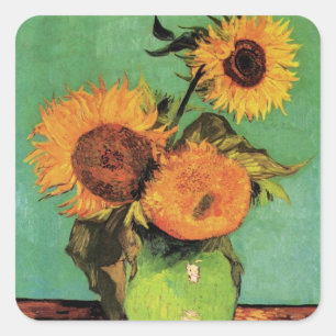Sticker Carré Trois tournesols dans un vase par Vincent van Gogh