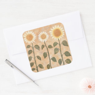 Sticker Carré Trois Tournesols Terracotta Cottagecore