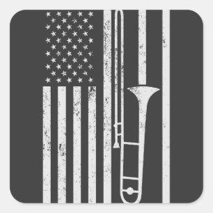 Sticker Carré Trombone Player USA Patriotique Américain Juillet 
