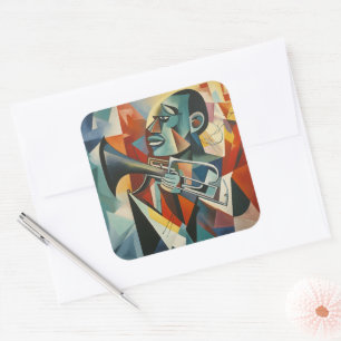 Sticker Carré Trompettiste de jazz cubiste abstrait