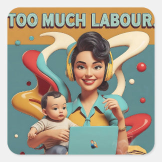 Sticker Carré Trop de main d'oeuvre - Conception rétro féministe