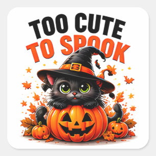 Sticker Carré Trop Mignon Pour Effrayer Drôle Chat Noir Hallowee
