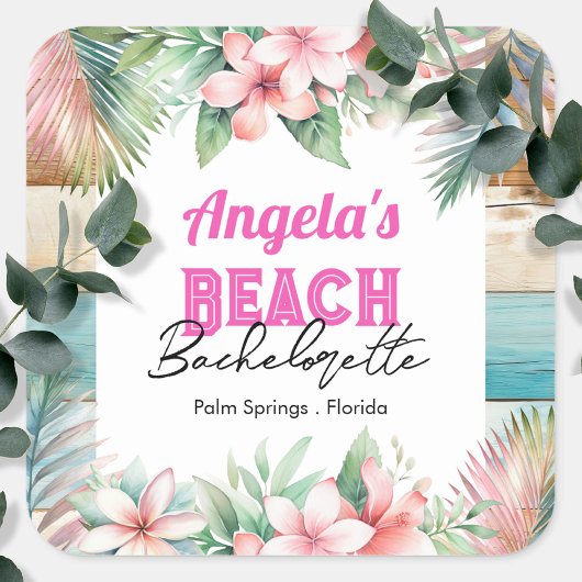 Sticker Carré Tropical Beach Bachelorette Party