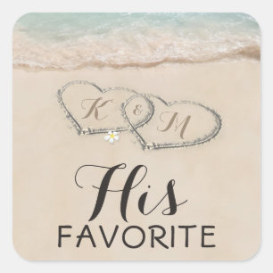 Sticker Carré Tropical Beach Heart Mariage   Son favori